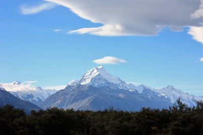 Scenic view of snowcapped mountains against sky