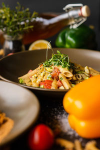 Close-up of food in plate on table