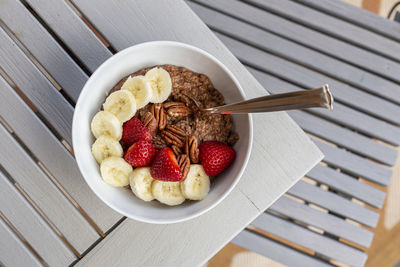 High angle view of breakfast served on table