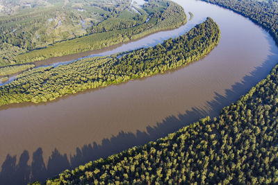 Aerial view of the danube river and its floodplain in serbia and croatia