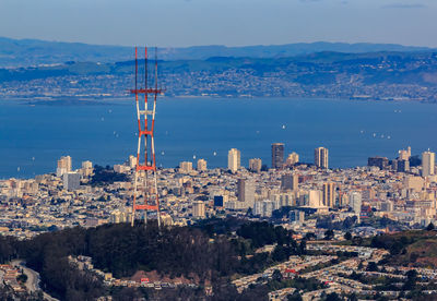 High angle view of cityscape against sky