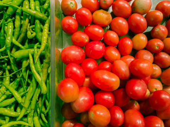 High angle view of tomatoes for sale in market