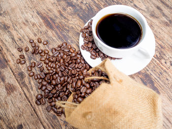 High angle view of coffee cup on table