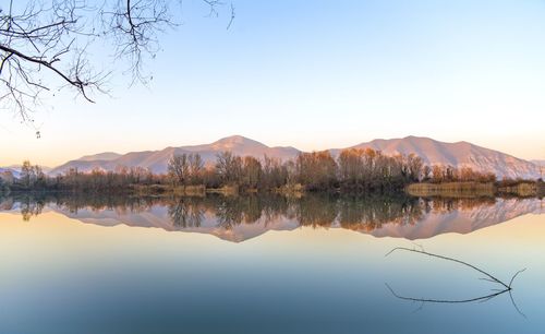 Scenic view of lake against clear sky