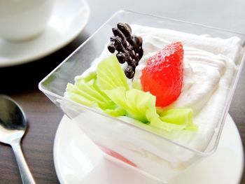 Close-up of dessert in plate on table