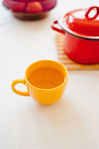 Close-up of tea cup on table