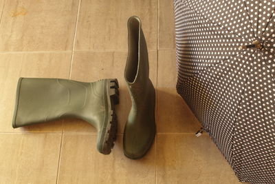 High angle view of shoes on table at home