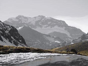 Scenic view of snowcapped mountains against sky