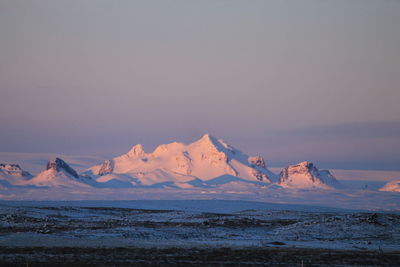 Scenic view of snowcapped mountains against sky during winter