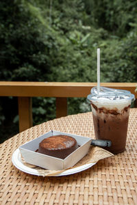 Close-up of coffee served on table