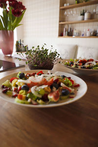 Close-up of fresh salad served in plate