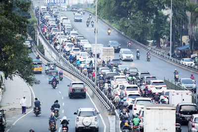 High angle view of traffic on city street