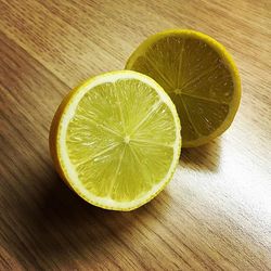 Close-up of lemon slice on table