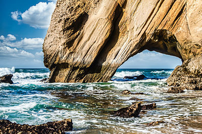 Scenic view of sea shore against sky