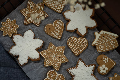 High angle view of cookies on table