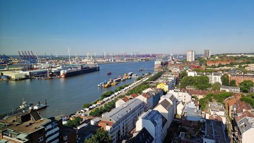 High angle view of city at waterfront