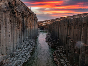 Epic view of the studlagil basalt canyon, iceland.