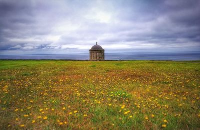 View of agricultural field against cloudy sky