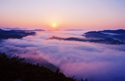 Scenic view of dramatic sky during sunset