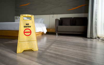 Information sign on floor at home