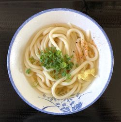 High angle view of noodles in bowl