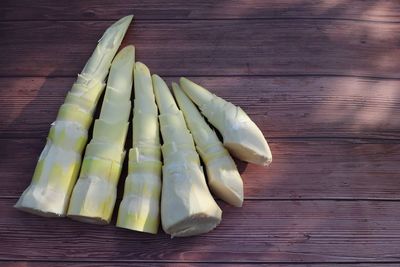 High angle view of vegetables on table