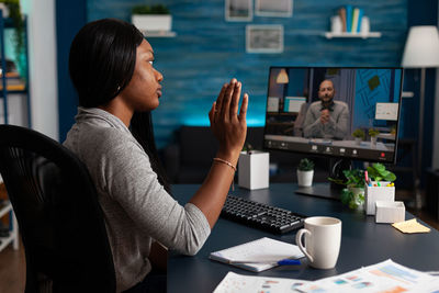 Young woman talking on video conference