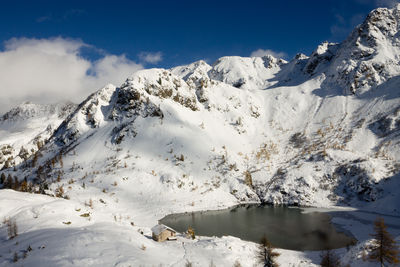 Scenic view of snowcapped mountains against sky