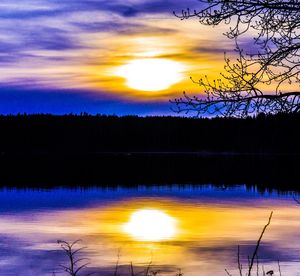 Scenic view of lake at sunset