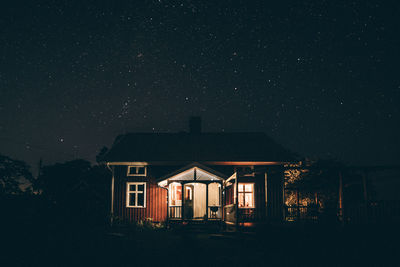 Low angle view of illuminated building at night