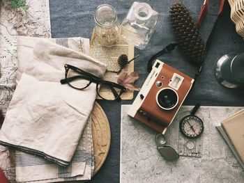 High angle view of smart phone on table