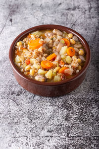 Spelled and legume soup. balanced dish, suitable for a vegan diet, rich in vitamins and minerals.