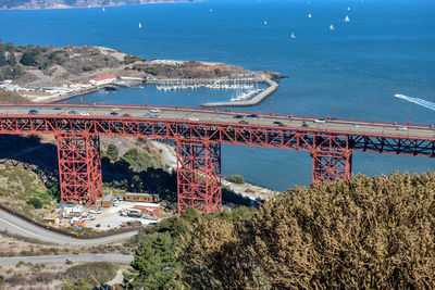 High angle view of bridge over sea