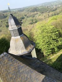 High angle view of land against mountain