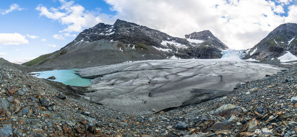 Scenic view of rocky mountains at jostedal glacier