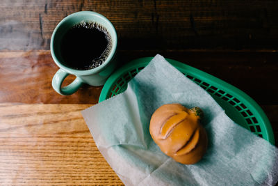 High angle view of breakfast on table