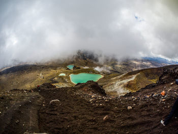 High angle view of hot spring on volcanic landscape