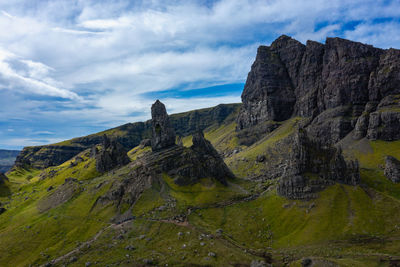 Wonderful stone formatations of the old man of storr in scotland. this is on the isle of skye.