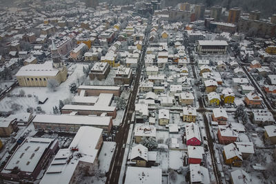 High angle view of buildings in city