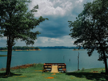 Scenic view of lake against sky