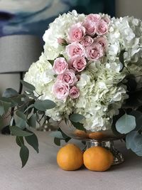 Close-up of rose bouquet on table