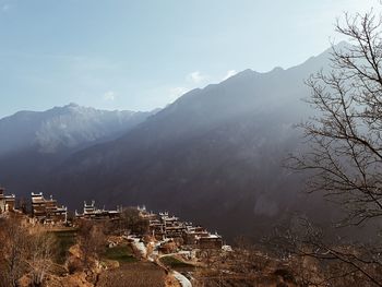 Houses by mountains at sichuan province