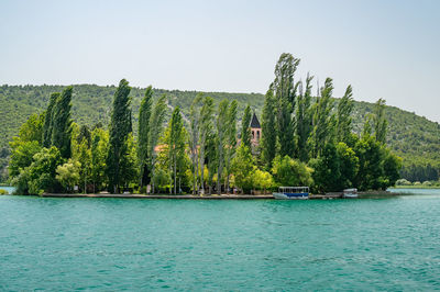 Scenic view of sea against clear sky