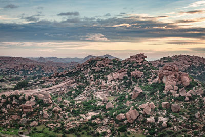 Aerial view of landscape during sunset