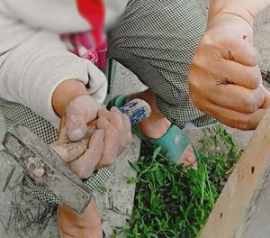 High angle view of man working