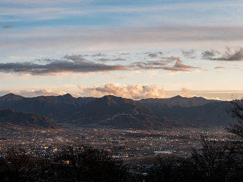 High angle view of landscape against cloudy sky