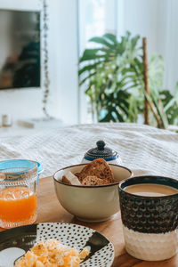 Close-up of breakfast on table