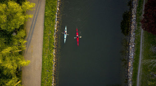 High angle view of trees by river