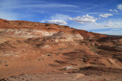Sand dunes in desert against sky