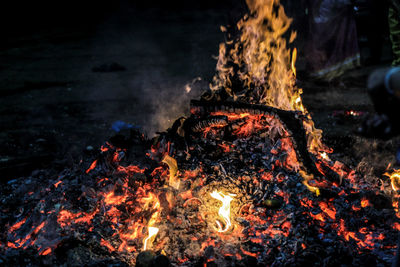 Close-up of bonfire at night